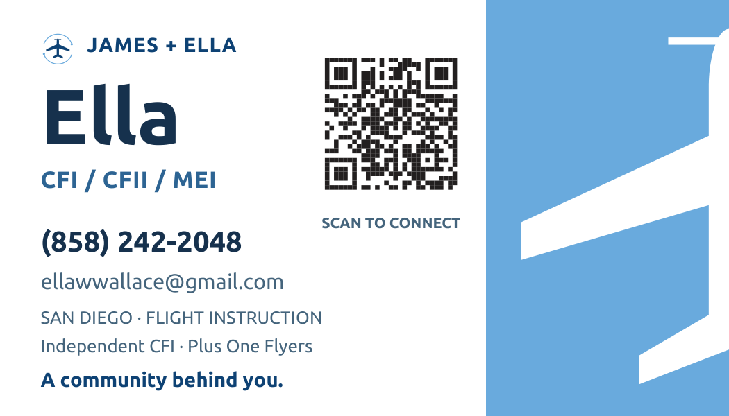 Ella Wallace business card: (858) 242-2048, ellawwallace@gmail.com.